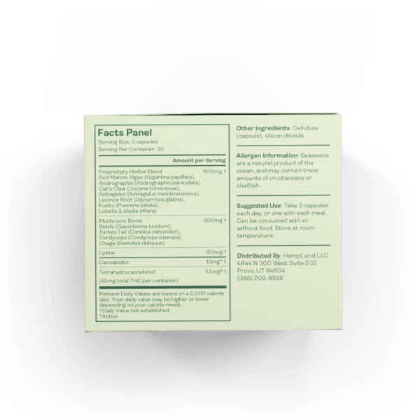 Hemplucid Immune Stacks CBD Capsules Rear Label