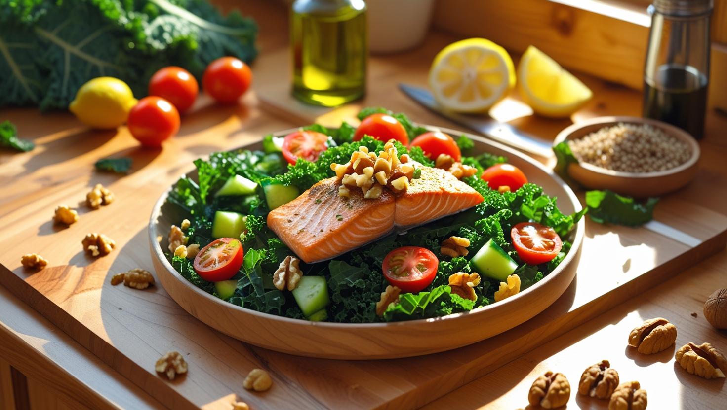 cbd kale salmon cucumber tomato salad