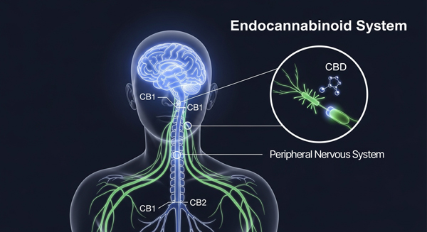 CB1 receptors are primarily concentrated in the central nervous system, while CB2 receptors spread throughout the peripheral nervous system. CBD interacts with this network to help regulate the sleep-wake cycle.